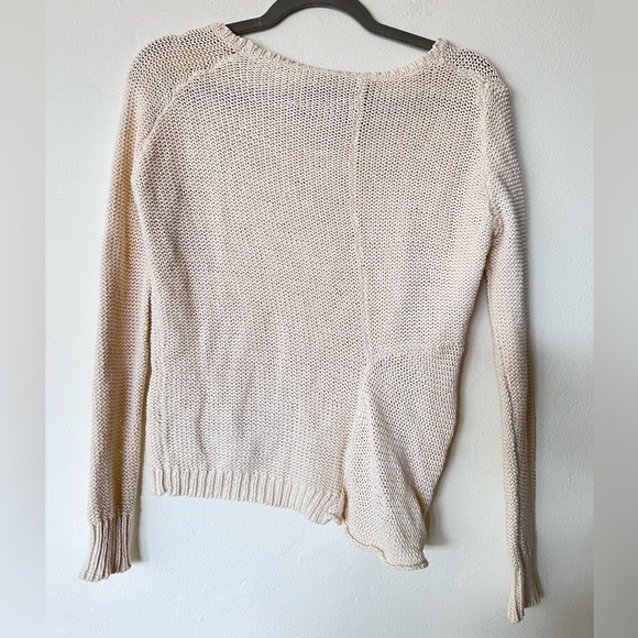 Brochu Walker Tan Sweater - Oat Linen Blend Asymmetrical Crochet Sweater - Picture 2 of 4